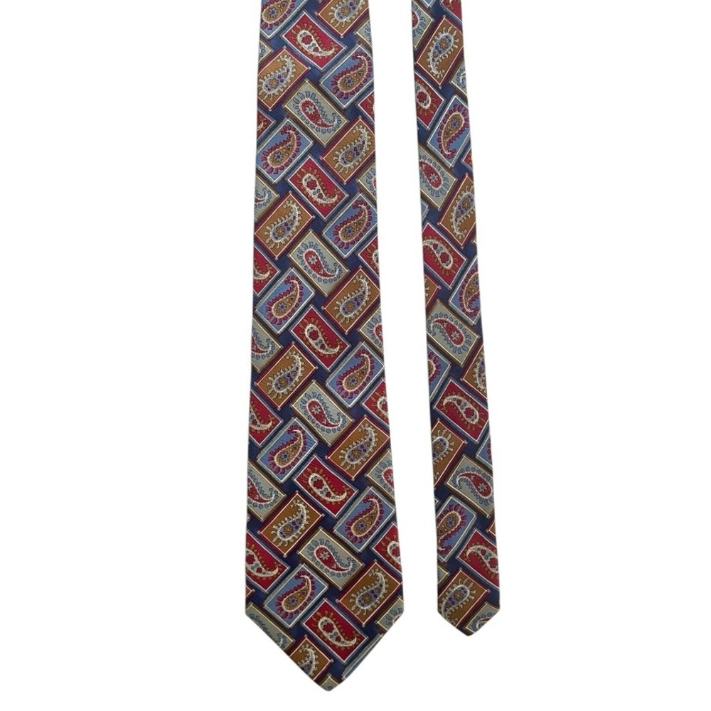 Countess Mara men’s 100% silk paisley print classic neck tie made in USA navy - Picture 2 of 6
